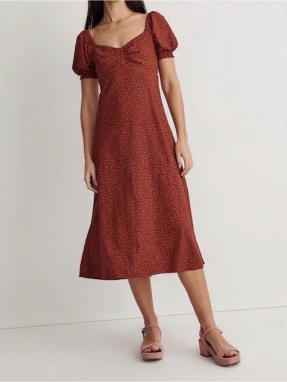 Lovely Madewell Burgundy Floral Midi Dress